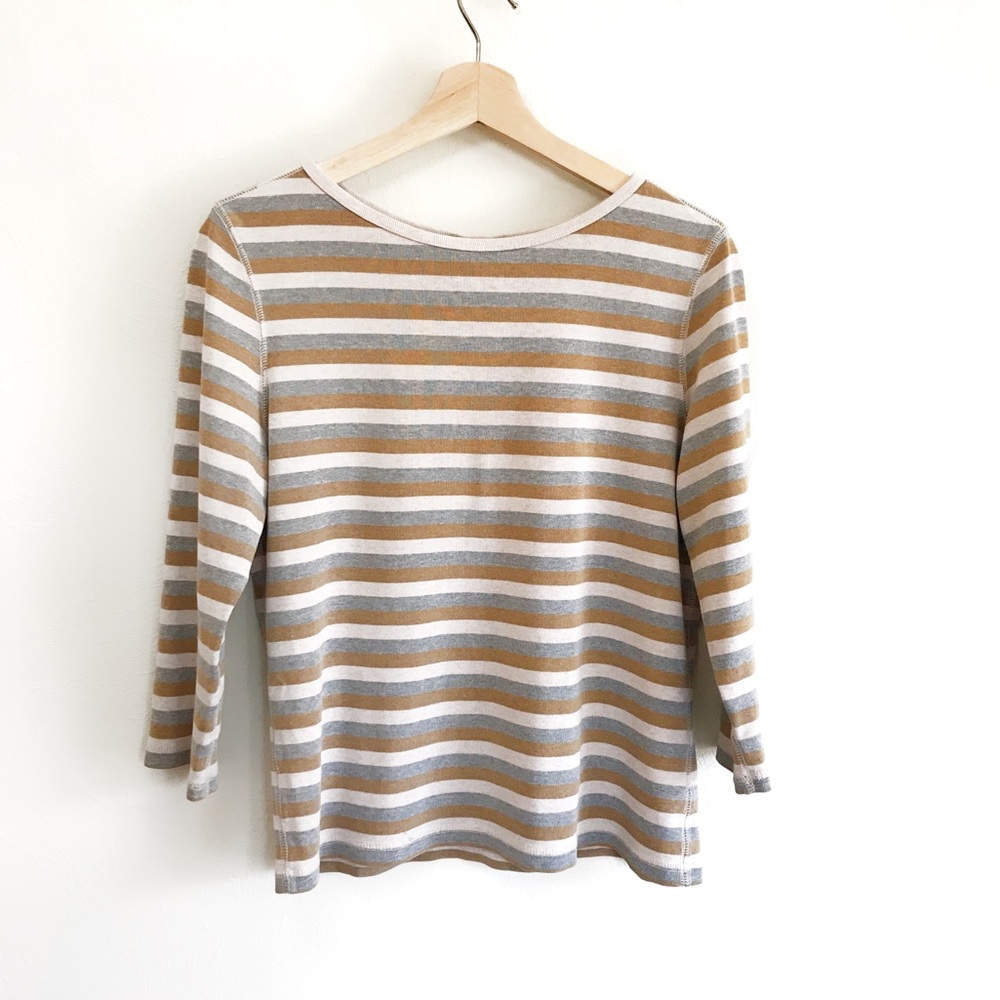 Vtg Preppy Mustard Striped Half Sleeve Top